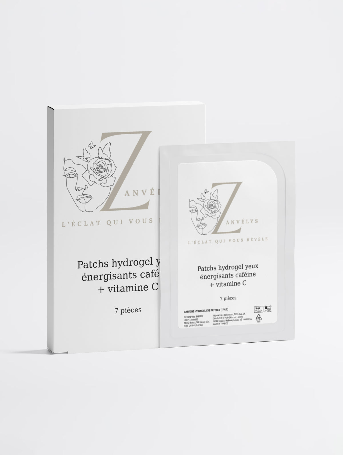 Patchs hydrogel yeux Zanvélys à la caféine et vitamine C pour regard fatigué et poches